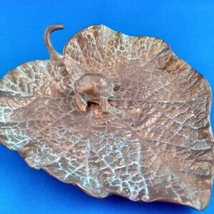 Vintage bronze leaf with turtle trinket dish